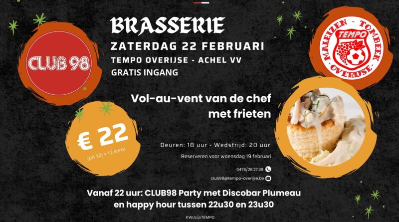 CLUB98 : Vol-au-Vent met Friet op 22/2 – VOLZET